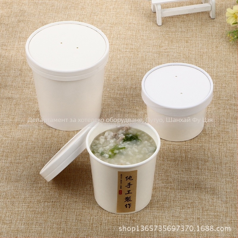 Крафт хартия еднократна супена купа за хранене, кръгла; Материал: хартия; Разградима: Да; Микровълнова: Не; Печат на лого: Да; Персонализация: Да; Опаковка: 500 комплекта в кутия