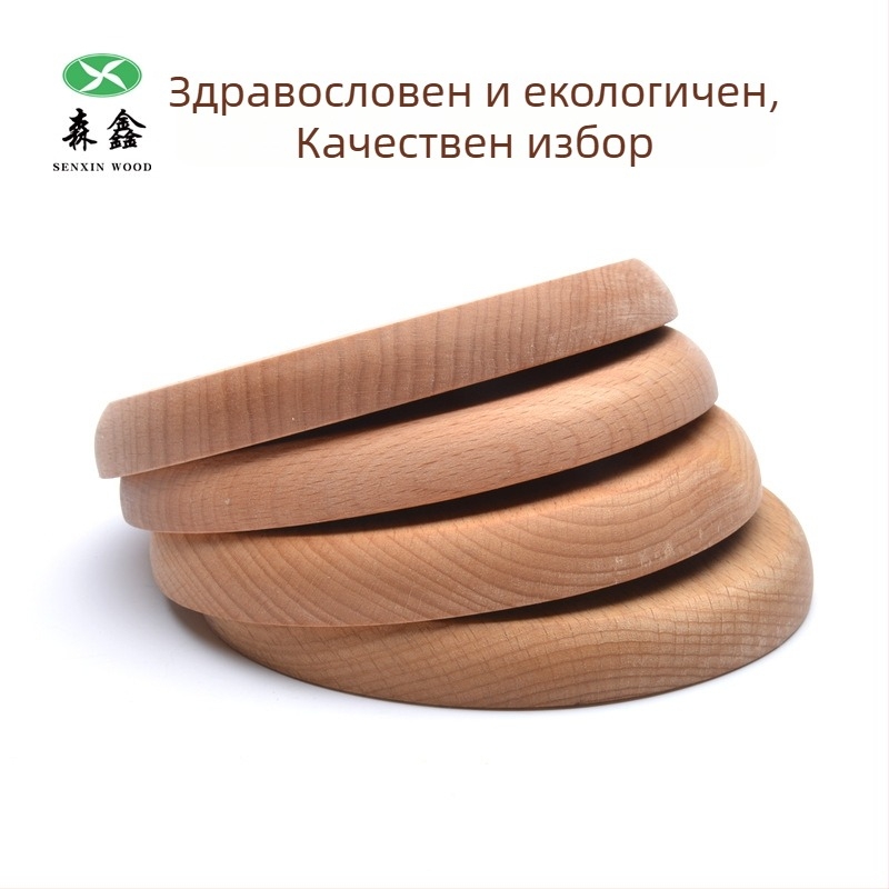 Кръгъл съд от солидно дърво за закуски и плодове, с принтовано лого, стил Япония/Южна Корея