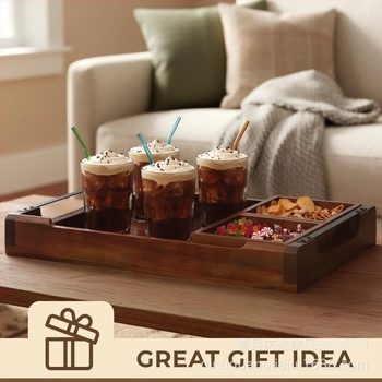 Дървен поднос за сервиране със секции, седемчастен комплект за чай, модерен минималистичен стил, еднообразен модел