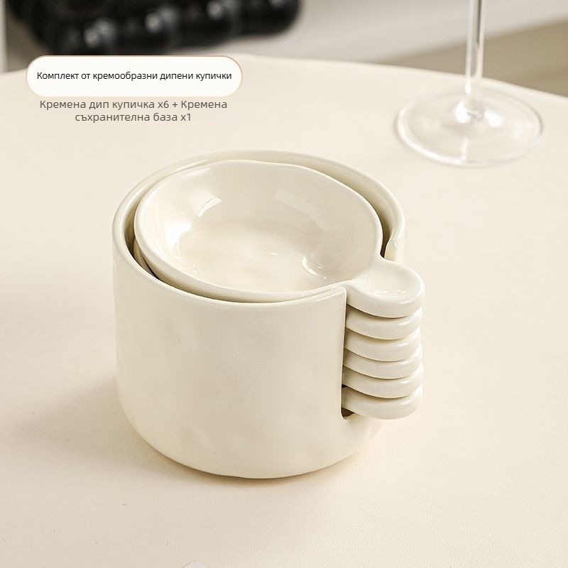 Керамична чиния за сос със комплект за съхранение, кръгла форма, едноцветен дизайн, модерен минимализъм, без микровълнова