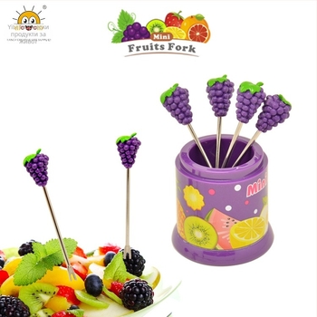 Sunli плодова вилка от неръждаема стомана, стил свеж и компактен, плодова шарка, печат на лого