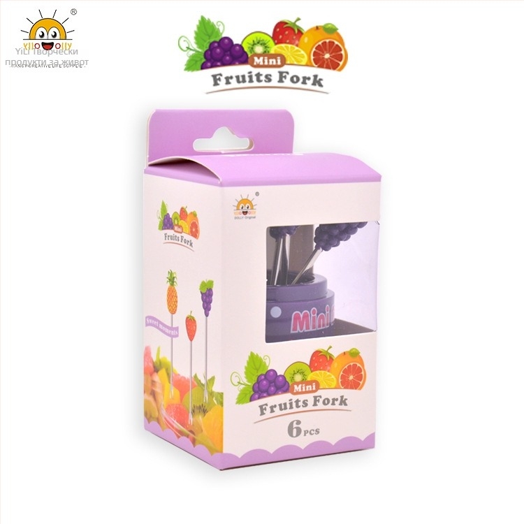 Sunli плодова вилка от неръждаема стомана, стил свеж и компактен, плодова шарка, печат на лого