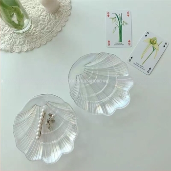 Стъклена чиния за съхранение на бижута с нестандартна форма, електроплатирана повърхност и стил лайт лукс ретро, подходяща за реквизит за снимки и палитра за маникюр.