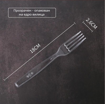 Еднократен комплект нож, вилка и лъжица – прозрачни пластмасови прибори, индивидуално опаковани, 100 броя