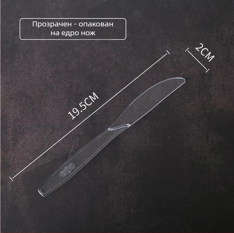 Еднократен комплект нож, вилка и лъжица – прозрачни пластмасови прибори, индивидуално опаковани, 100 броя