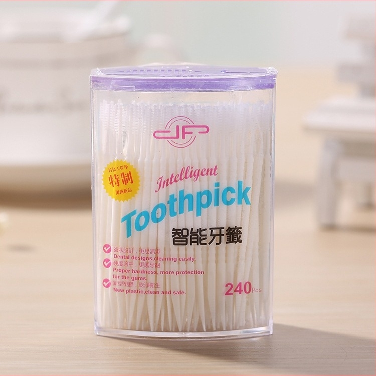 Еднократни пластмасови зъбни клечки в овална кутия, с двойни върхове
