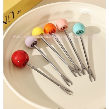 Плодова вилица с двузъбна конструкция и кръгла топка, от неръждаема стомана, свеж и сладък стил