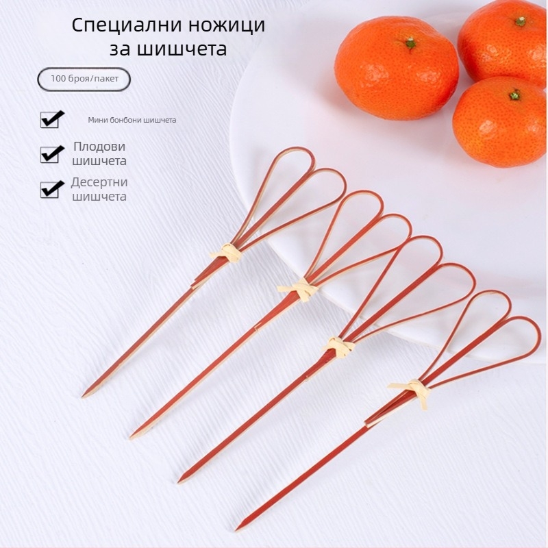 Еднократни бамбукови плодови шишчета за деца, без лого, прост стил, високо качество, полирани