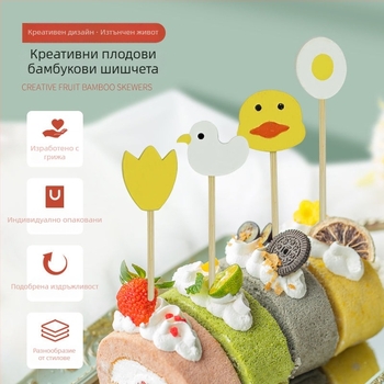 Еднократни бамбукови шишчета за барбекю – модерен минималистичен стил, карикатурен дизайн, водно полиране