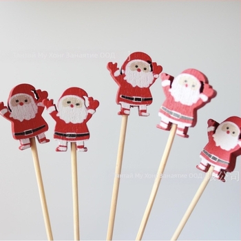 Еднократни коктейлни шишчета от бамбук с мотив Дядо Коледа, корейски стил, възможност за печат на лого