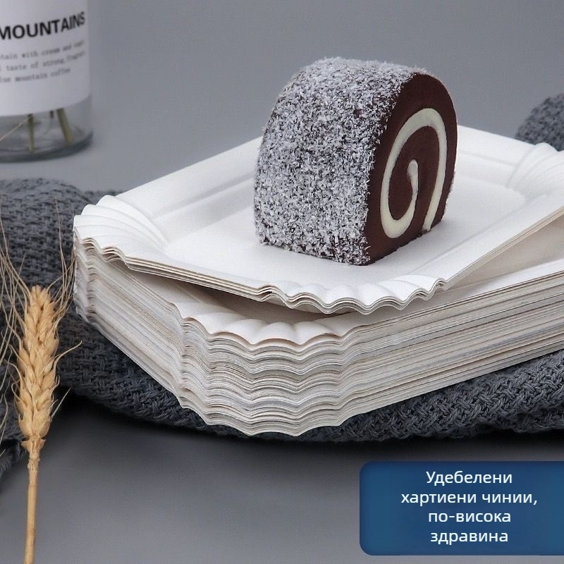 Еднократна хартиена чиния за торта, кръгла, биоразградима, дебелина 100, печат на лого наличен