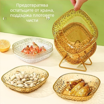 Хранително-качествена квадратна пластмасова чиния за костни отпадъци, лек луксозен стил, повърхност с електроплакиране