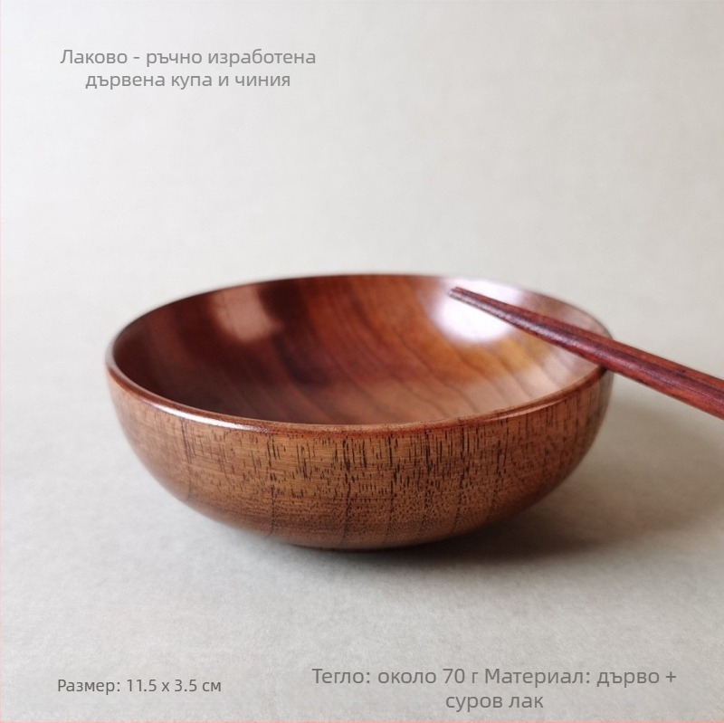 Японски стил дървена чиния за подправки със суров лак — неравна форма, ивици по повърхността, ретро стил с лек лукс, държач за лъжица и поставка за лъжичка за соев сос и оцет