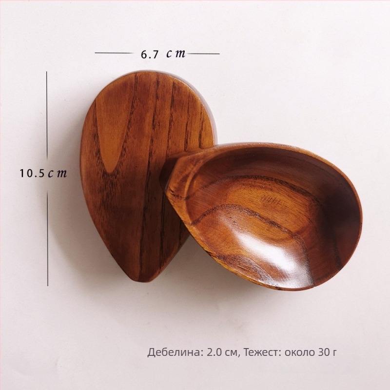 Японски стил дървена чиния за подправки със суров лак — неравна форма, ивици по повърхността, ретро стил с лек лукс, държач за лъжица и поставка за лъжичка за соев сос и оцет