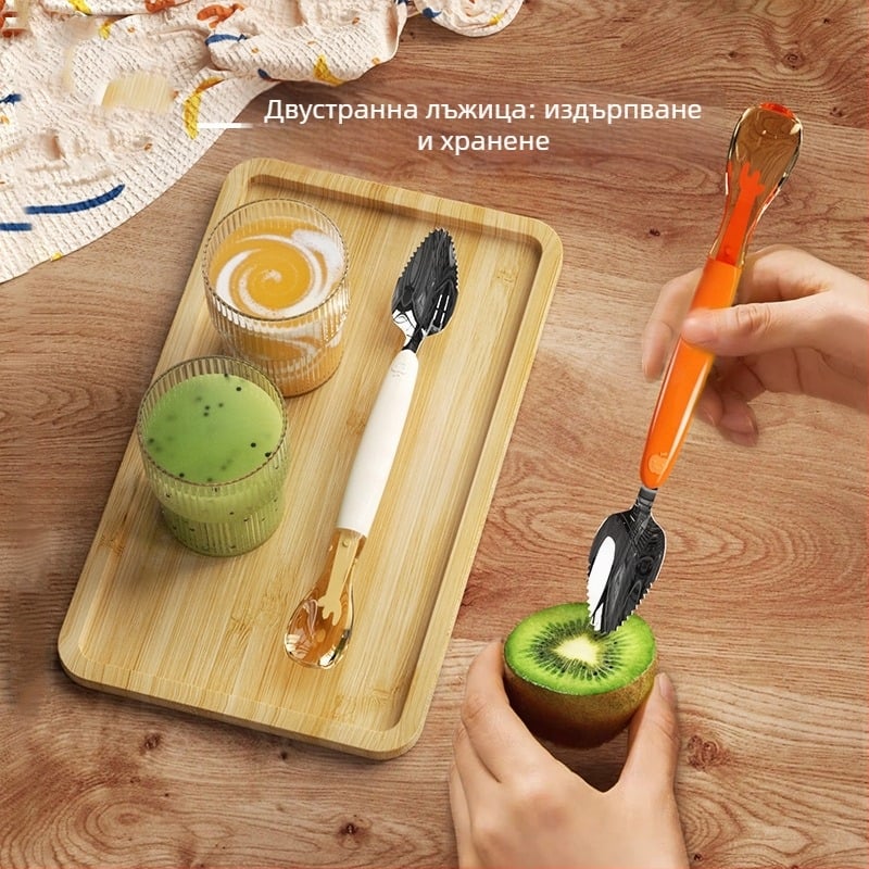 Силиконова бебешка лъжичка с двойна глава за плодово пюре, подходяща за бебета над 6 месеца, комплект от 1 бр.