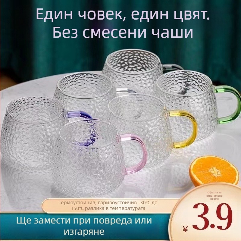 Чаша за чай с дръжка (стъкло устойчиво на високи температури; ръчно изпичана; еднослойна; висока температурна устойчивост)