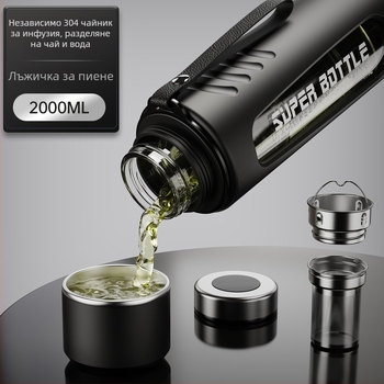 Двойно-слойна стъклена чаша за чай с разделяне на чай и вода, термоустойчива, интелигентно измерване на температурата и филтър