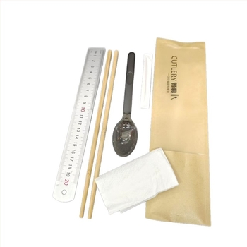 Еднократен комплект прибори за хранене: дървени клечки за хранене и лъжички, четиричленен комплект, бамбук, с печатно лого, модерен стил, срок на годност 3 години