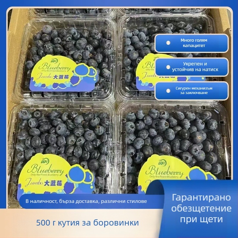 Кутия за боровинки от PET, дишаща, прозрачна удебелена пластмаса, 100 бр. в опаковка
