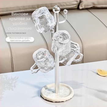 Луксозен стъклен държач за чаши с инвертирана поставка — настолен органайзер за чаши