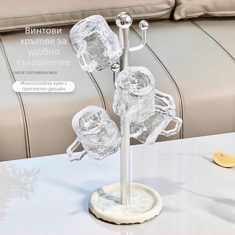 Луксозен стъклен държач за чаши с инвертирана поставка — настолен органайзер за чаши