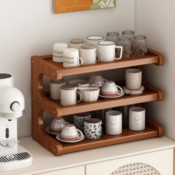 Десктоп органайзер за чаши с многоетажна конструкция (Дървен/Бамбук, 2 кг, 2-4 етажа, модерен минималистичен стил)