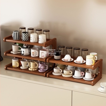 Десктоп органайзер за чаши с многоетажна конструкция (Дървен/Бамбук, 2 кг, 2-4 етажа, модерен минималистичен стил)