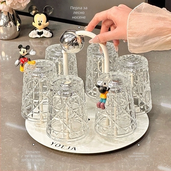 Комплект стъклени чаши за напитки, кристално стъкло, шестчастов комплект, стил лек лукс, капак за директно пиене