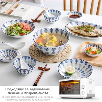 Японски стил керамични съдове за хранене: оризова купа, купа за удон и чиния за риба; керамика, стил лайт лукс ретро, персонализиране по поръчка, различни капацитети