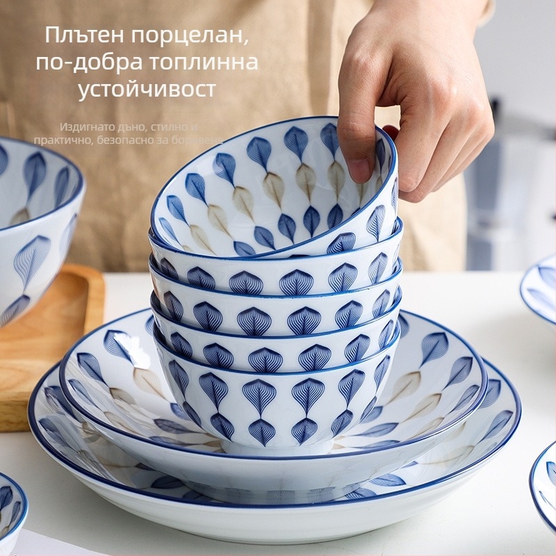 Японски стил керамични съдове за хранене: оризова купа, купа за удон и чиния за риба; керамика, стил лайт лукс ретро, персонализиране по поръчка, различни капацитети