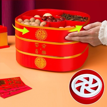 Трислоен пластмасов поднос за плодове с капак и разделители – прост стил, благоприятен узор