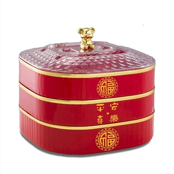 Трислоен пластмасов поднос за плодове с капак и разделители – прост стил, благоприятен узор