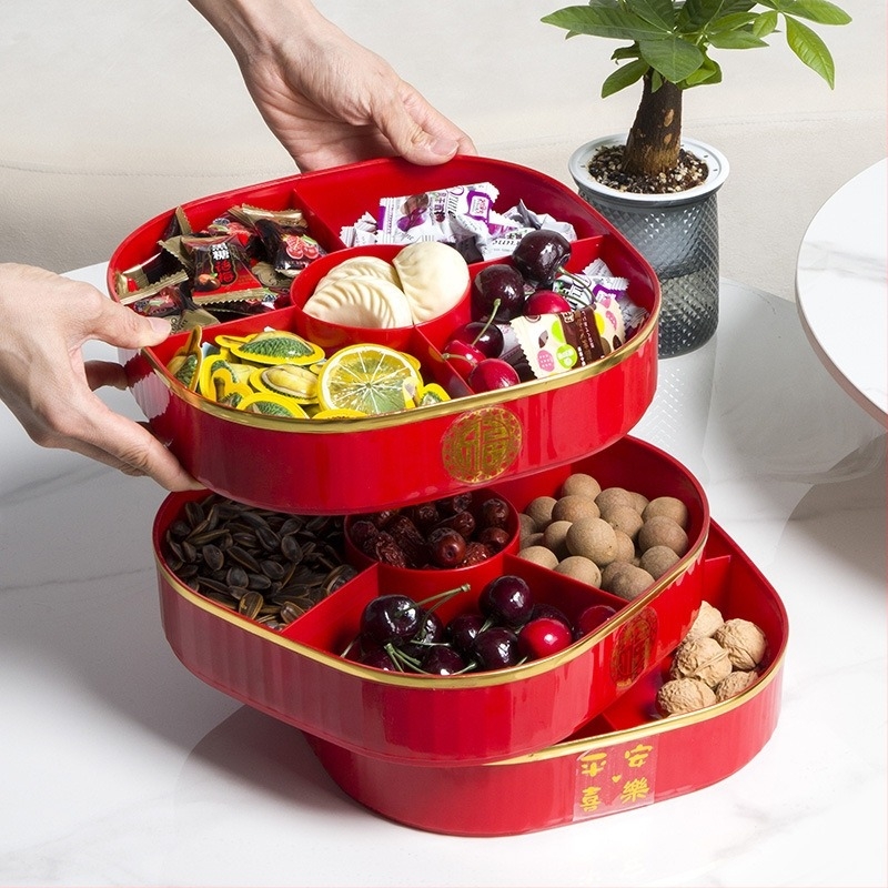 Трислоен пластмасов поднос за плодове с капак и разделители – прост стил, благоприятен узор