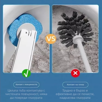 Еднократен стенен комплект за тоалетна — четка за почистване, пластмасово тяло, без пропуски в почистването