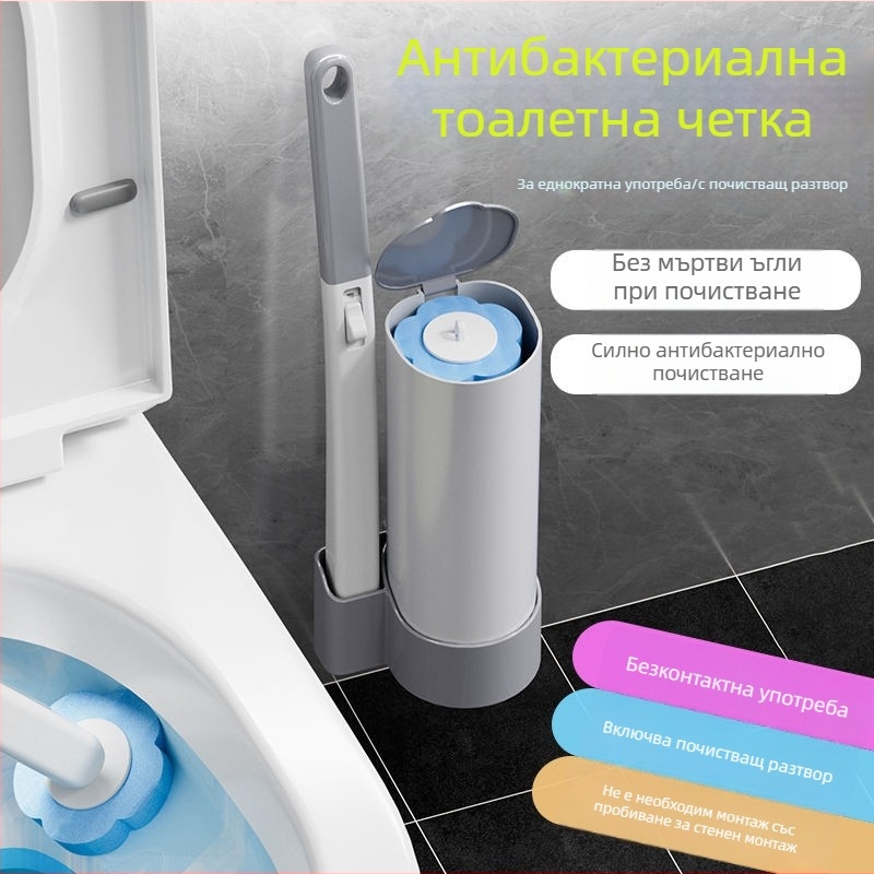 Комплект за еднократна четка за тоалетна, стенен монтаж, дълга дръжка, пластмасов почистващ инструмент за баня