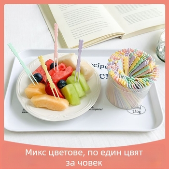 Комплект еднократни плодови вилици от хранителна пластмаса – домашна употреба, нов китайски стил, сладък мультяшен дизайн, за възрастни
