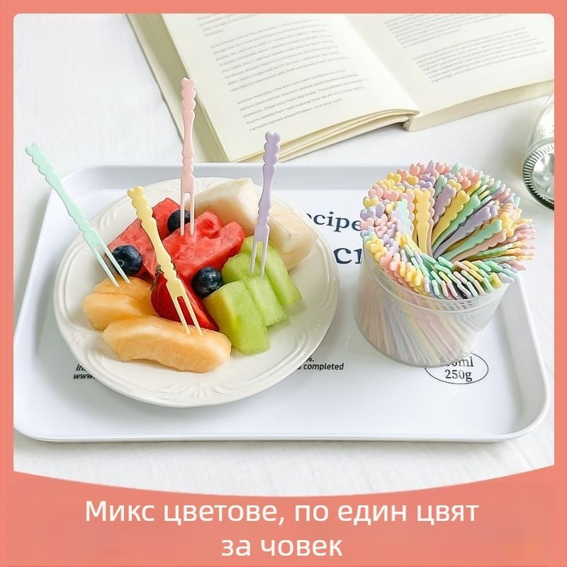 Комплект еднократни плодови вилици от хранителна пластмаса – домашна употреба, нов китайски стил, сладък мультяшен дизайн, за възрастни
