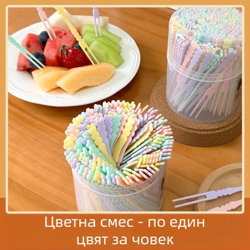 Комплект еднократни плодови вилици от хранителна пластмаса – домашна употреба, нов китайски стил, сладък мультяшен дизайн, за възрастни