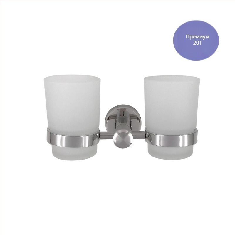 Qiao sheng 201 неръждаема стомана, стенен държач за четки за зъби с двойна чашка и стъклени чаши, огледално покритие, модерен минимализъм