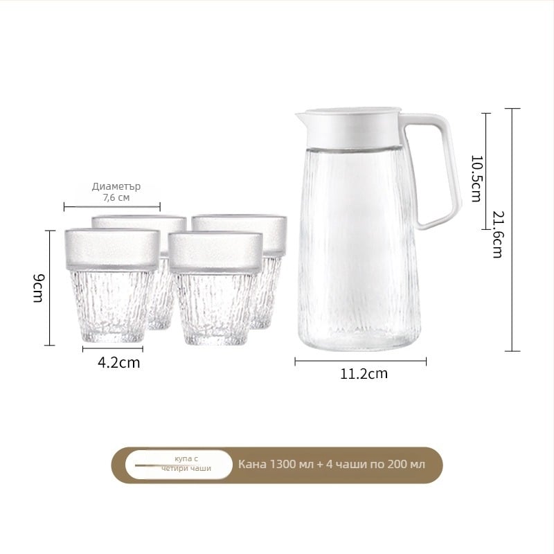 Нордически стил комплект от 5 стъклени кани за студена вода със чаши (стъкло Soda-Lime, 5 части)