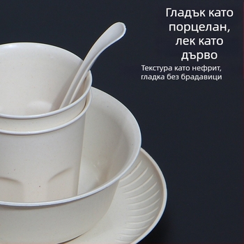 Еднократен комплект за столова посуда от рисова люспа за външна употреба, биоразградим, 10 порции