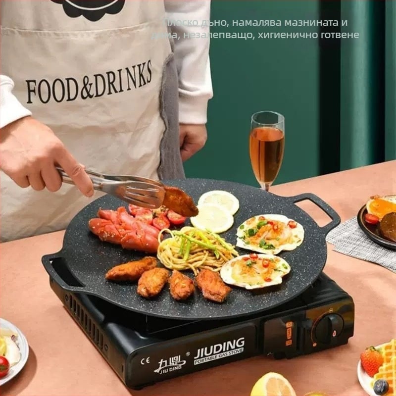 Кована желязна кръгла скара тава, корейски стил, незалепваща, преносима, лесна за почистване, 0,5 кг, модел SC-KRP