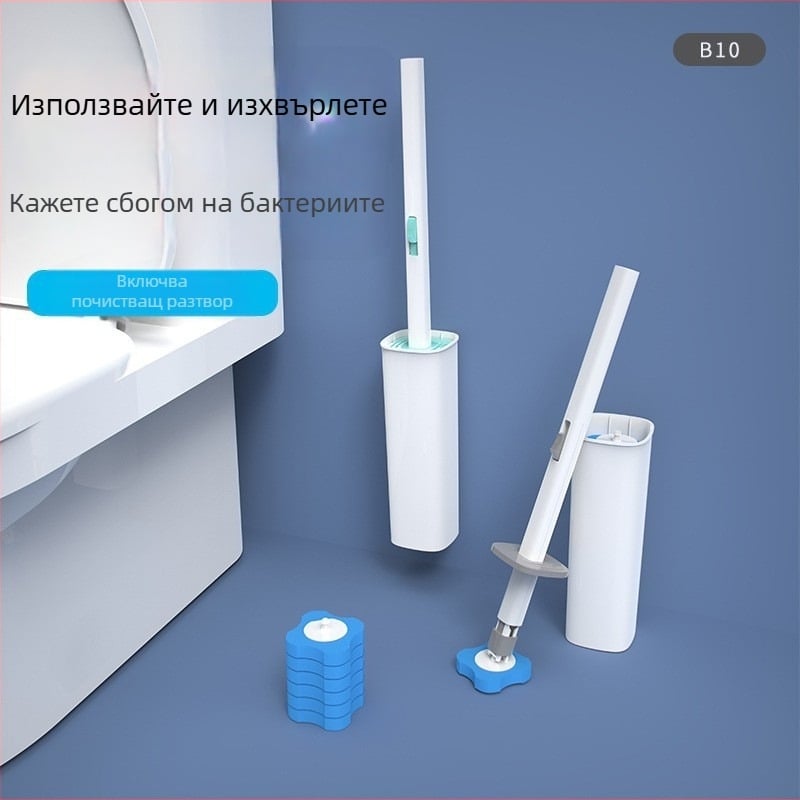 Еднократна стенна тоалетна четка с резервна глава, пластмасова