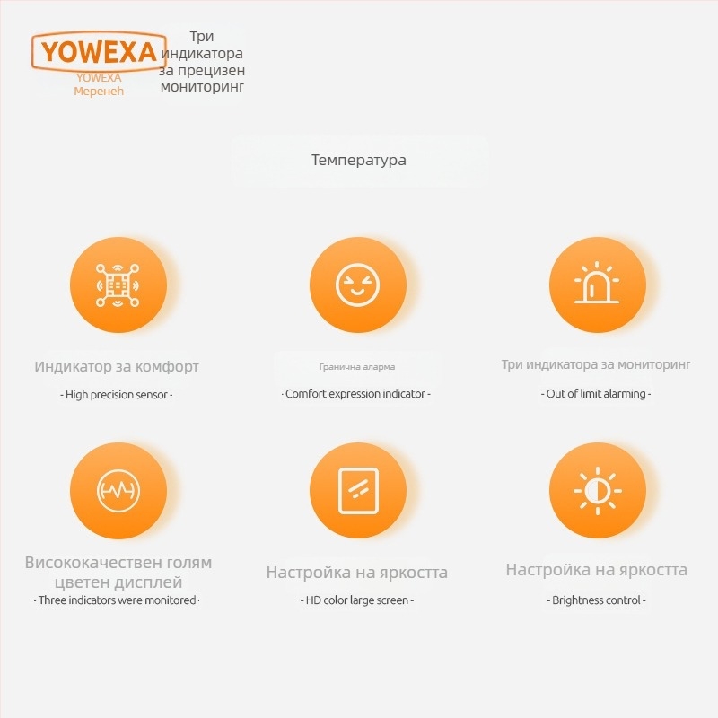 YOWEXA YEM-42 CO2 инфрачерен детектор, вътрешен монитор за качество на въздуха, 3-в-1 термометър и хигромер, 400–10000 ppm, 1 ppm резолюция, ±3% точност, захранване USB/3x AAA/Li-ion