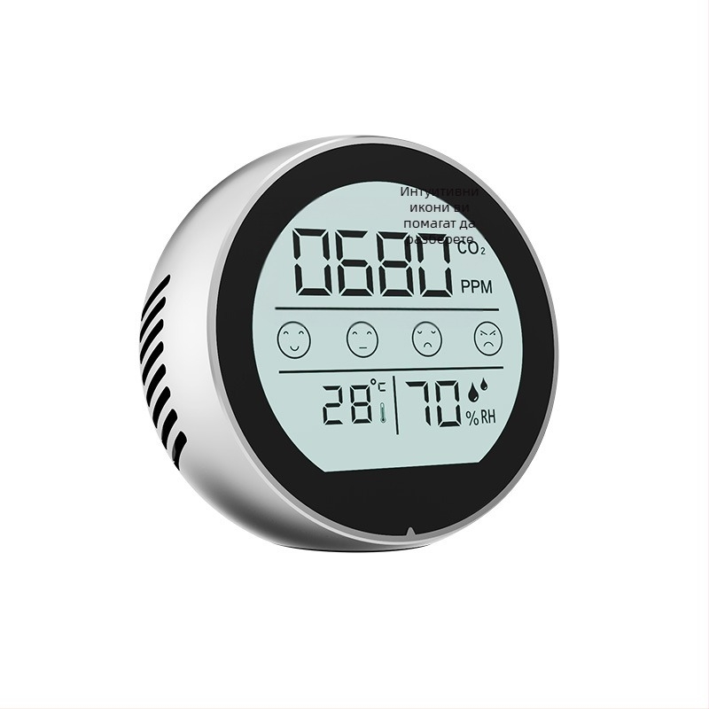 NDIR детектор за CO2 с измерване на температура и влажност, метален модел P8, диапазон 400–5000 ppm, точност 5%, резолюция 1 ppm, захранване USB-C