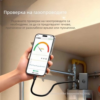 Газов детектор M8b за дома – метан, 1–5000 ppm, точност 1 ppm, захранване Type-C (5V)