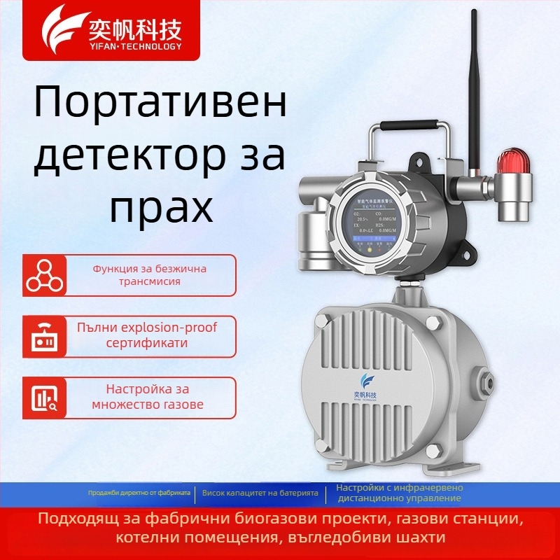 Портативен индустриален газов детектор с експлозионна защита и аларма, модел PLT-ST400, измерва O2, CO, H2S и горими газове, точност 0.01