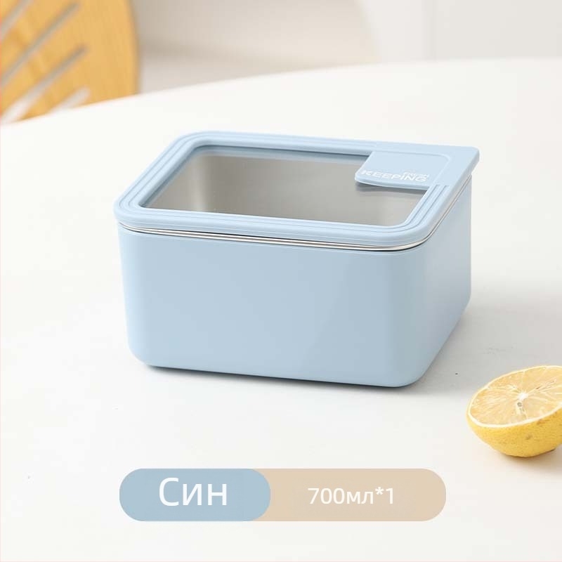 304 неръждаема стомана ланч бокс с капак от стъкло, правоъгълен, подходящ за микровълнова печка, уплътнен и без проливане, капацитет 0,5–3 л