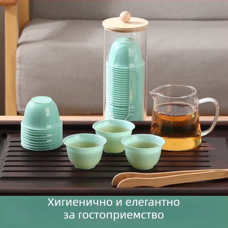 Сет чаши за кунг-фу чай, от рисова люспа, биоразградим, форма чайна чаша, опаковка 40 бр., произход: Китай