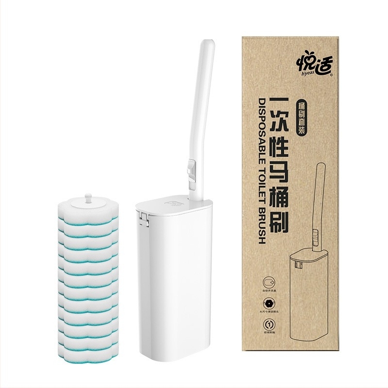 Еднократен комплект за тоалетна четка с 12 сменяеми глави, включва почистващ разтвор, дълга дръжка